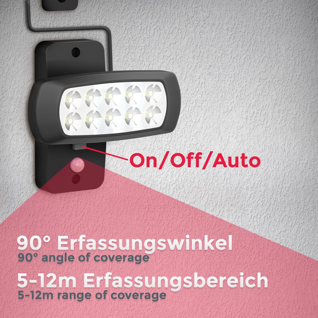 LED Solar Aussenleuchte PIR BewegungsSensor Wand Aussenstrahler IP44 Schwarz  6500 Kelvin Erfassung  BKL1213