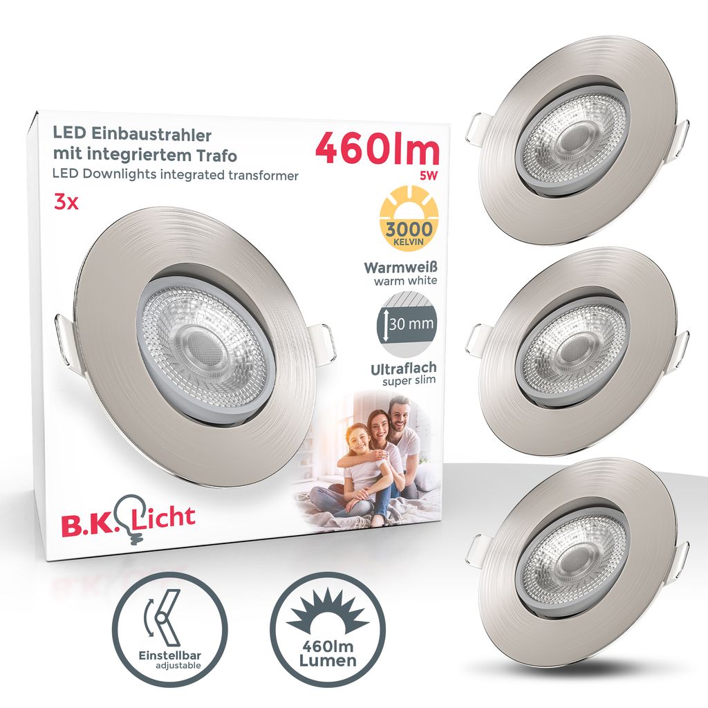 LED Einbauspots schwenkbar Strahler  ultra-flach Deckenspots IP23 3er SET 147W Titelbild-Verpackung BKL1279