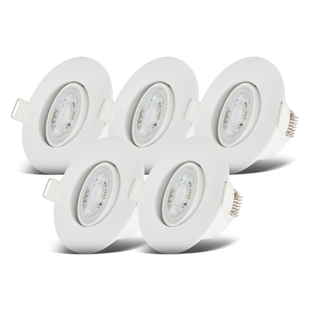 Einbaustrahler 68mm 5er Set - 230V, 4,9W, 480lm, LED, dimmbar, IP65, warmweiß, weiß