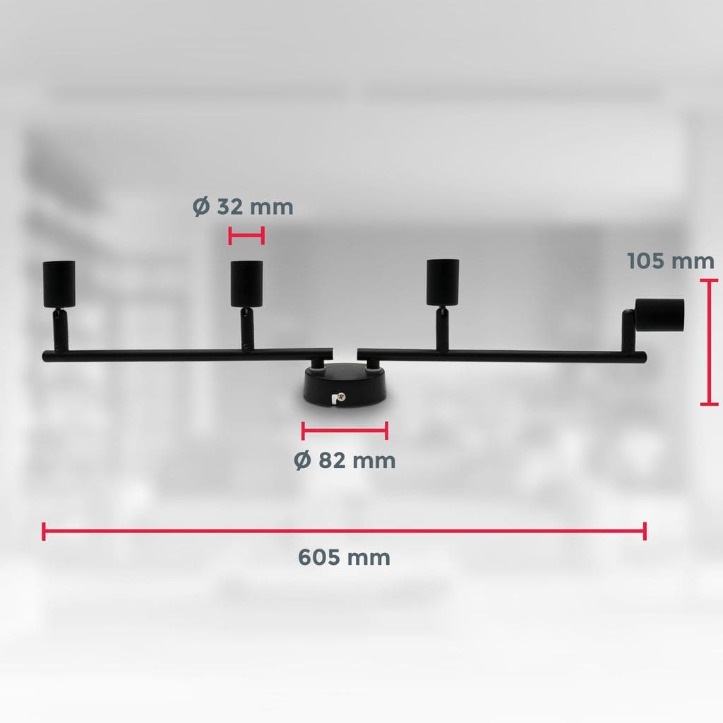 LED Deckenstrahler schwenkbar Deckenspots GU10 Schwarz Deckenleuchte 4-flammig  Maße BKL1546