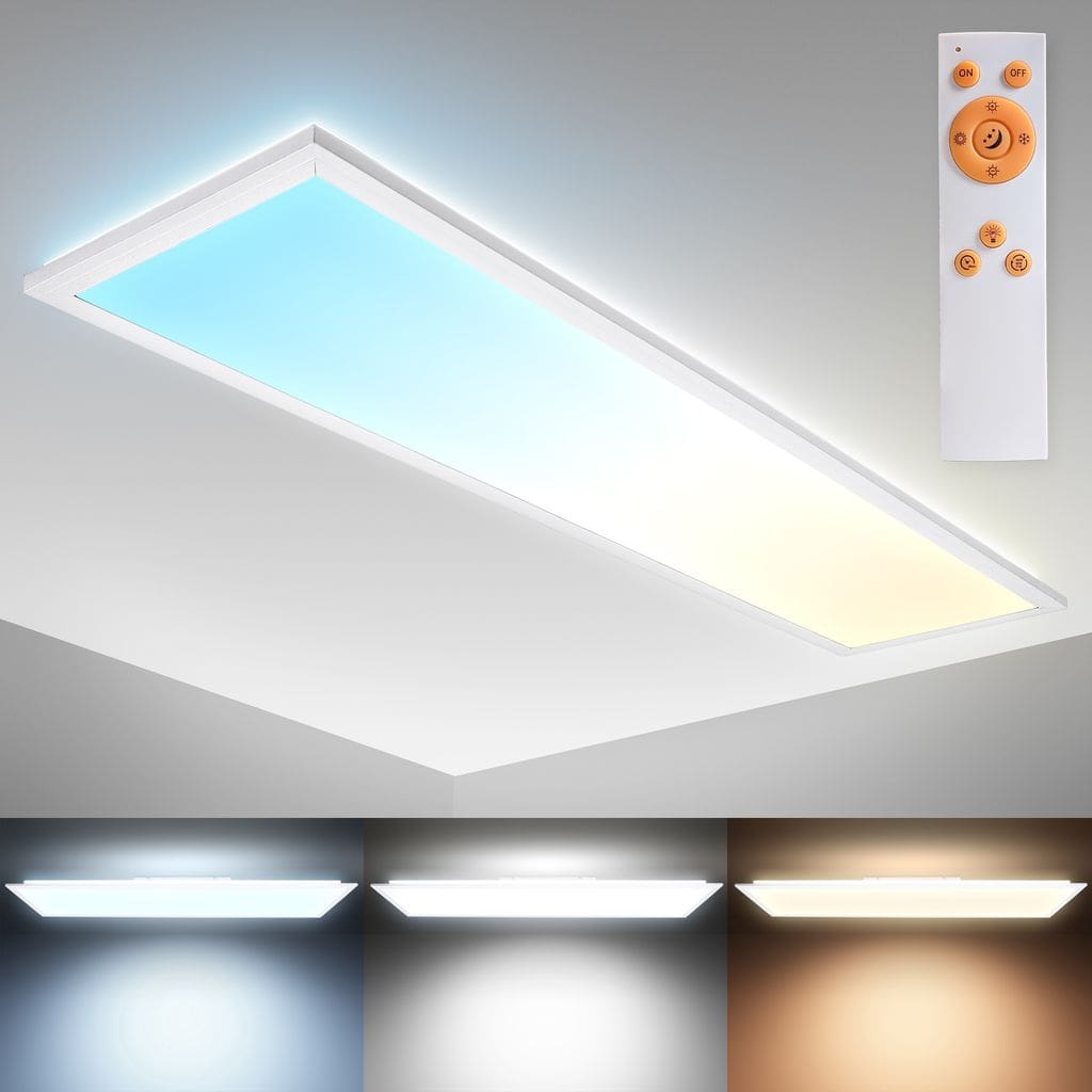 LED Panel 119,5x29,5 cm - 36W, 3300lm, dimmbar, Fernbedienung, CCT, weiß