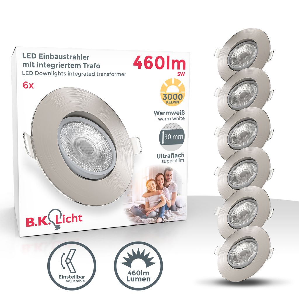 LED Einbaustrahler schwenkbar Spots  ultra-flach Deckenspots IP23 6er SET 147W Titelbild-Verpackung BKL1280