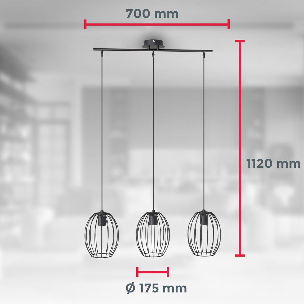 Pendelleuchte Retro LED Haengeleuchte Draht E27 Metall Schwarz Vintage Industriell  Maße BKL1461