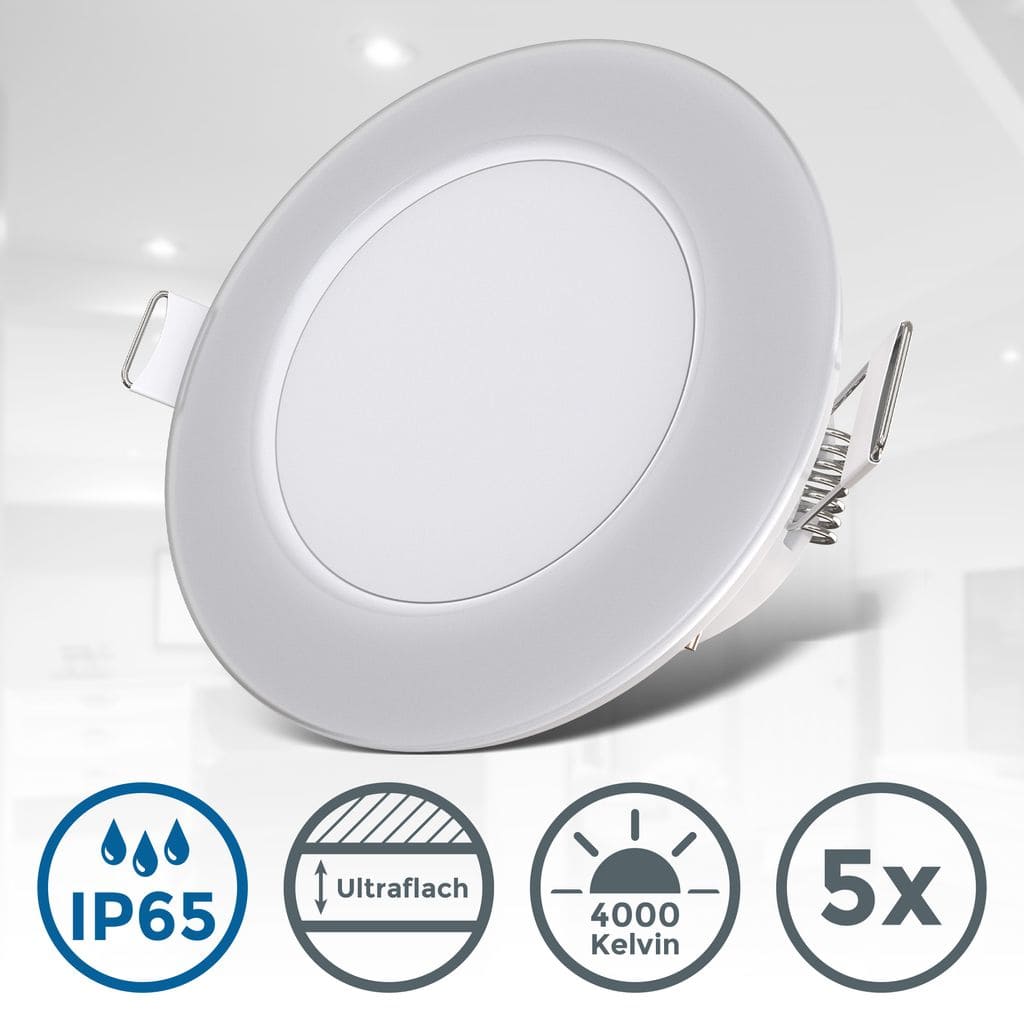 5x LED Einbaustrahler Bad IP65 Einbauleuchte 3W Spot Strahler flachWasserdicht 15W Detail-1 BKL1545