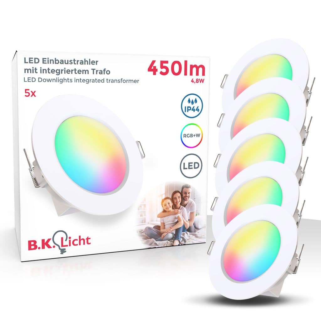 RGBW-LED Einbauleuchten, 5er-Set, weiß,5xLED 4,8W