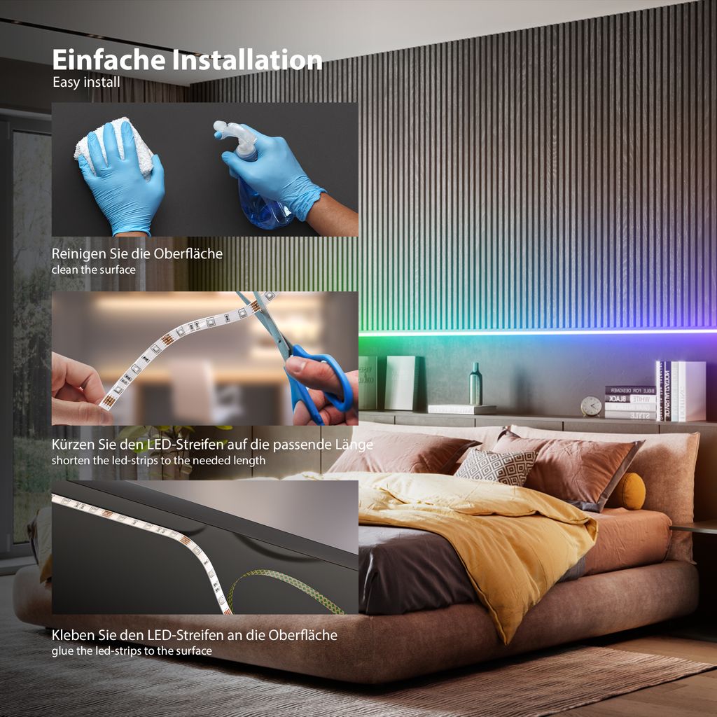 5m Magic RGB-LED Flexband Sternenlicht-Streifen USB WiFi Bluetooth mit APP Musiksensor  55W Installation BKL1564