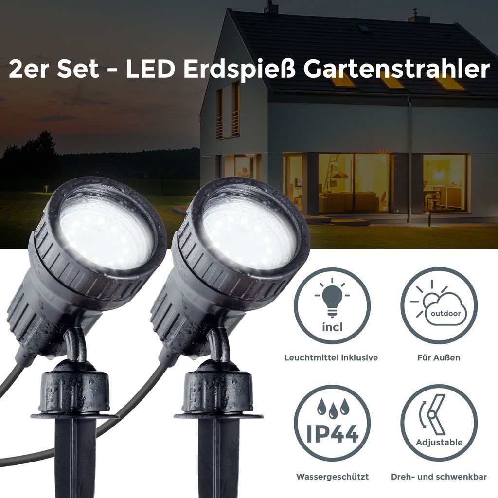 2x Gartenstrahler LED Erdspiess IP44 Aussenstrahler Halogen Strahler Spiessstrahler  Detailbild  BKL1083