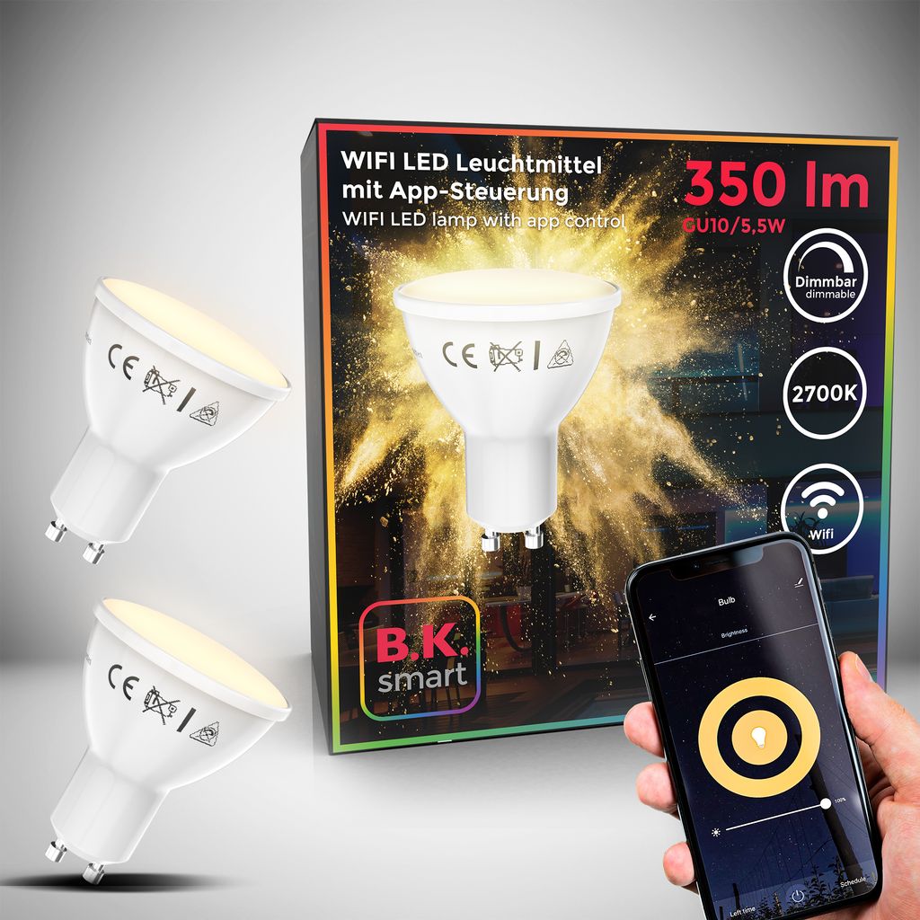 LED Smart Home Leuchtmittel WiFi  dimmbar Sternenlicht Birne GU10 Alexa Google 55W 350lm Titelbild-Verpackung BKL1260