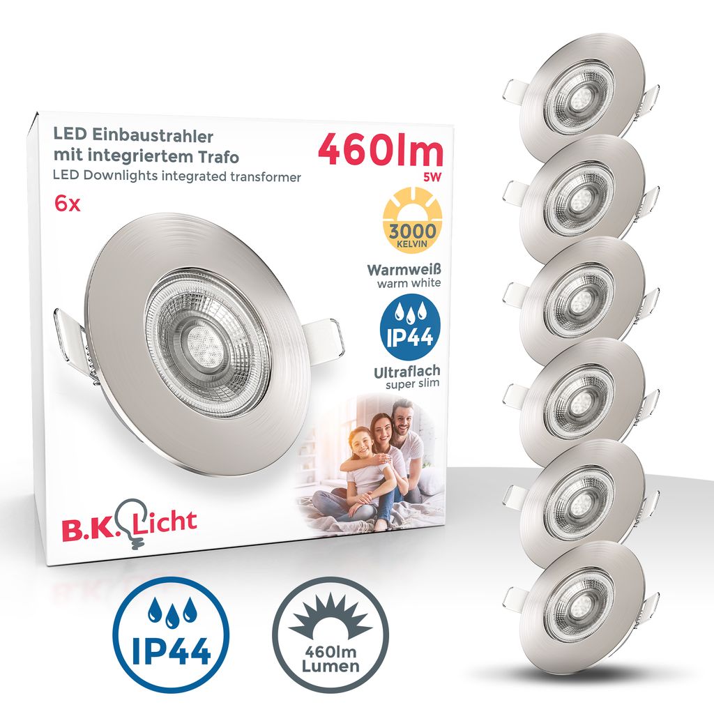 6x LED Bad Einbauspots Strahler Einbauleuchten  ultraflach Deckenspots IP44 147W Titelbild-Verpackung BKL1278