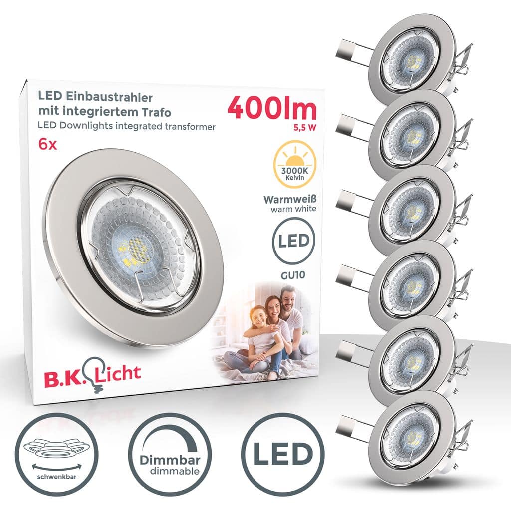 6x LED Einbaustrahler dimmbar schwenkbar Einbau-Leuchte Deckenlampe Spot 400lm Titelbild-Verpackung 10-04-06-S