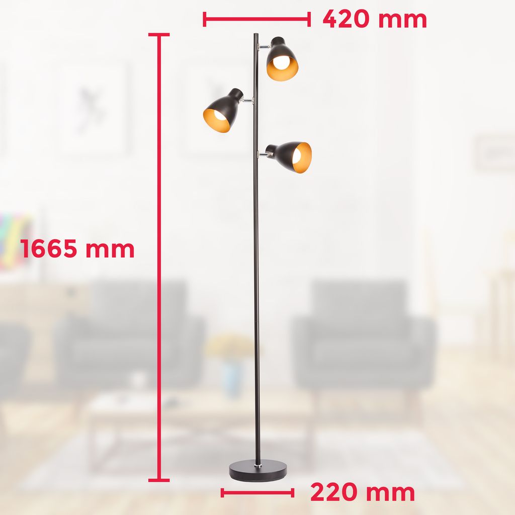 Stehleuchte Design Stehleuchte Standleuchte Stand  Metall 3-flammig Schwarz  Maße BKL1199