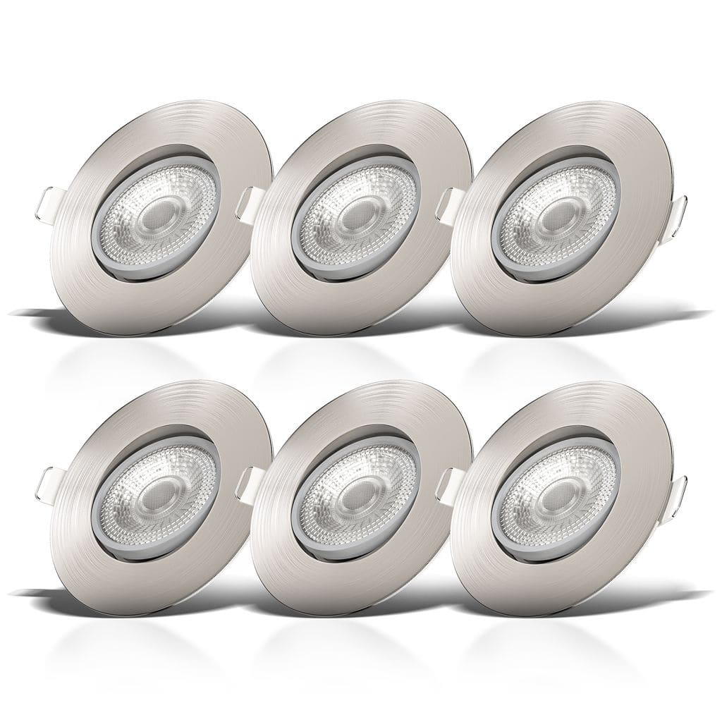 Einbaustrahler 68mm 6er Set - 230V, 4,9W, 480lm, LED, dimmbar, warmweiß, matt-nickel