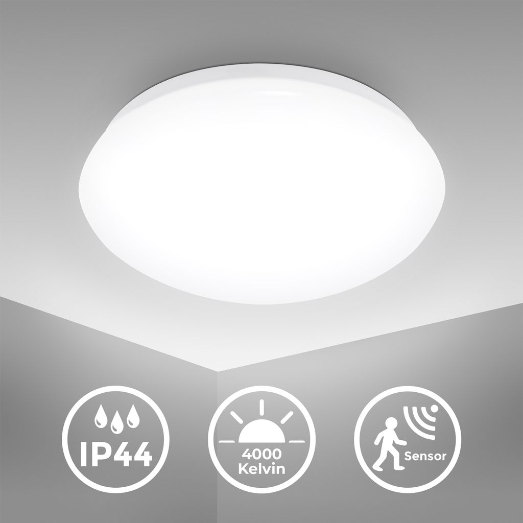 LED Bad-Deckenleuchte rund IP44 - 28x9,5cm - Deckenlampe mit Bewegungsmelder 15W 1500lm 4000K neutralweißes Licht | weiß