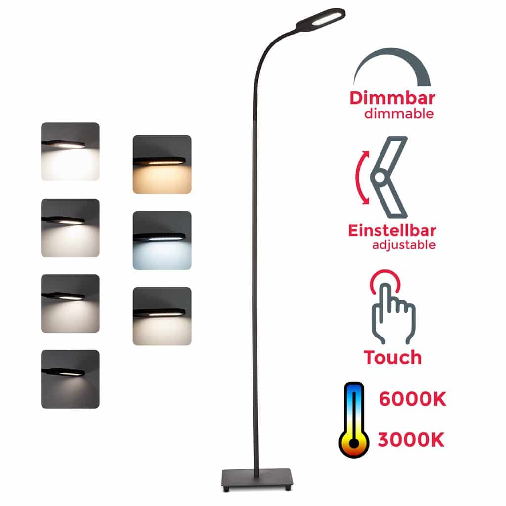 LED Stehleuchte dimmbar Stehleuchte schwenkbar Memory & Touch Funktion 65W Titelbild  BKL1157