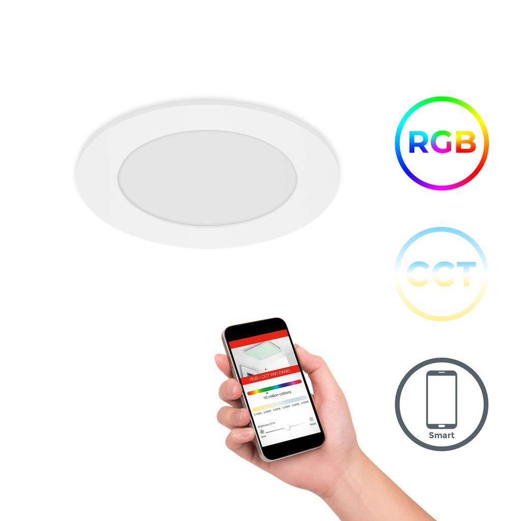 Smart LED Einbaustrahler dimmbar flach - 120x24mm - Einbauleuchte RGB-W 230V inkl. Leuchtmittel 6W 600lm Steuerung per App Voice Fernbedienung CCT 2700K-6500K Einbaumaß 110x30mm I weiß