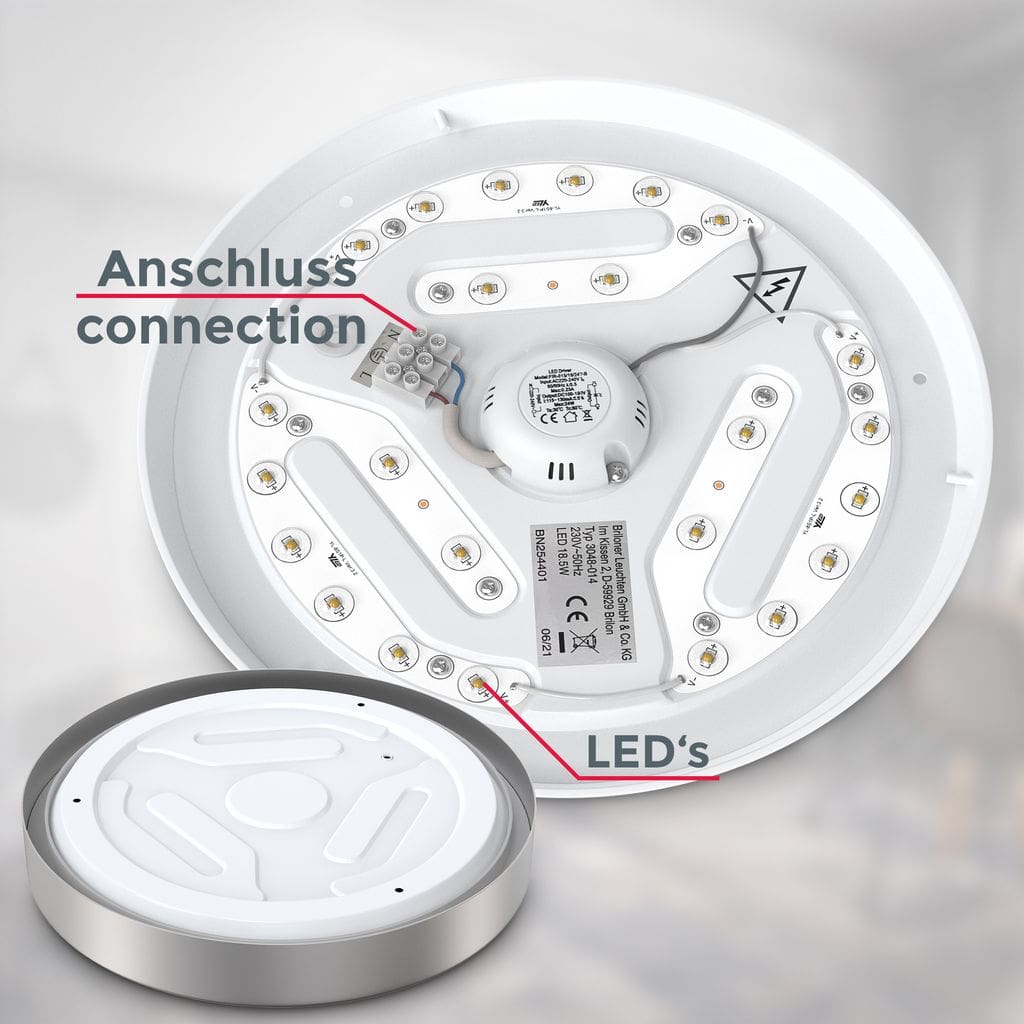 LED Deckenleuchte rund Flur Kuechenleuchte 18W Wohnzimmer 28cm Silber 185W Funktion BKL1519