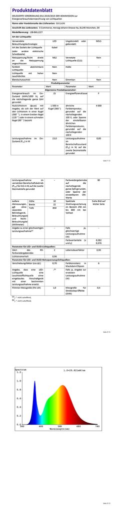 2x Unterbauleuchte LED 15W Sternenlichtleiste Kueche Beleuchtung Schrankleuchte SET 15W EU-Produktdatenblatt BKL1513