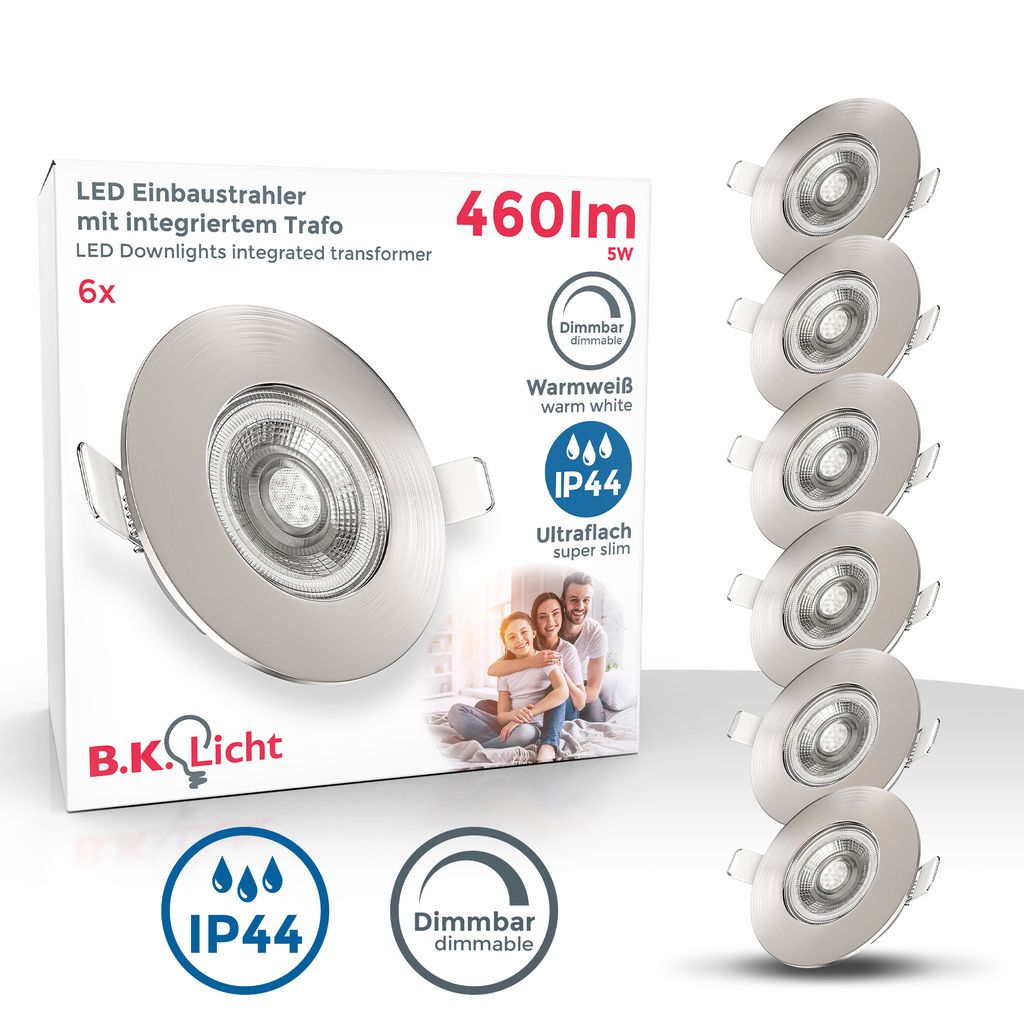 6x LED Einbauspots dimmbar Bad IP44 Einbau-Leuchte 5W Spot Strahler flach 49W Titelbild-Verpackung BKL1283