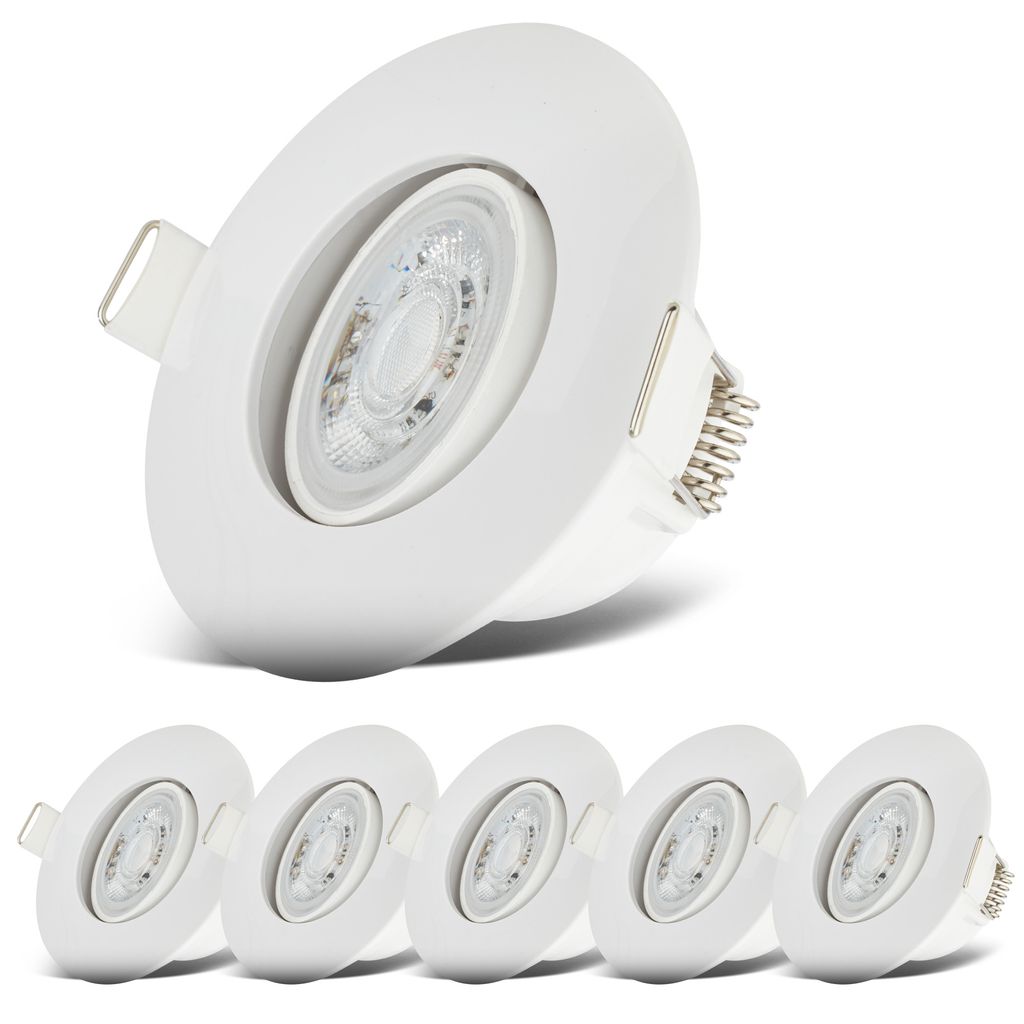 Einbaustrahler 68mm 6er Set - 230V, 4,9W, 480lm, LED, IP65, warmweiß, weiß