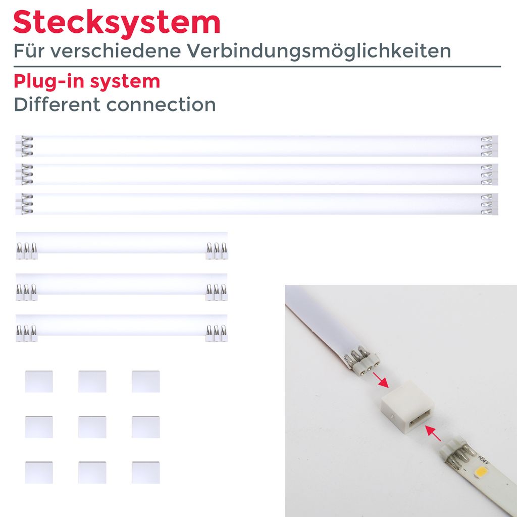 Set LED Band 2m Stripes Weiss Deko 4 Streifen TV-Sternenlicht Unterbauleuchte +Verbinder 12W Funktion-01 BKL1179