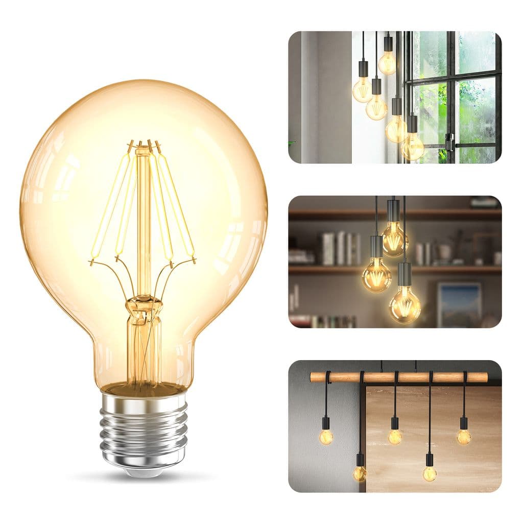 3x LED Leuchtmittel Filament Vintage Industrie  E27 Retro Gluehbirne G80 4W 360lm Collage  BKL1401