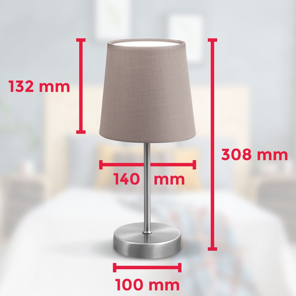 LED Tischleuchte Stoffleuchte Deko  Nachttisch Tischleuchte Wohnzimmer E14 taupe  Maße BKL1299