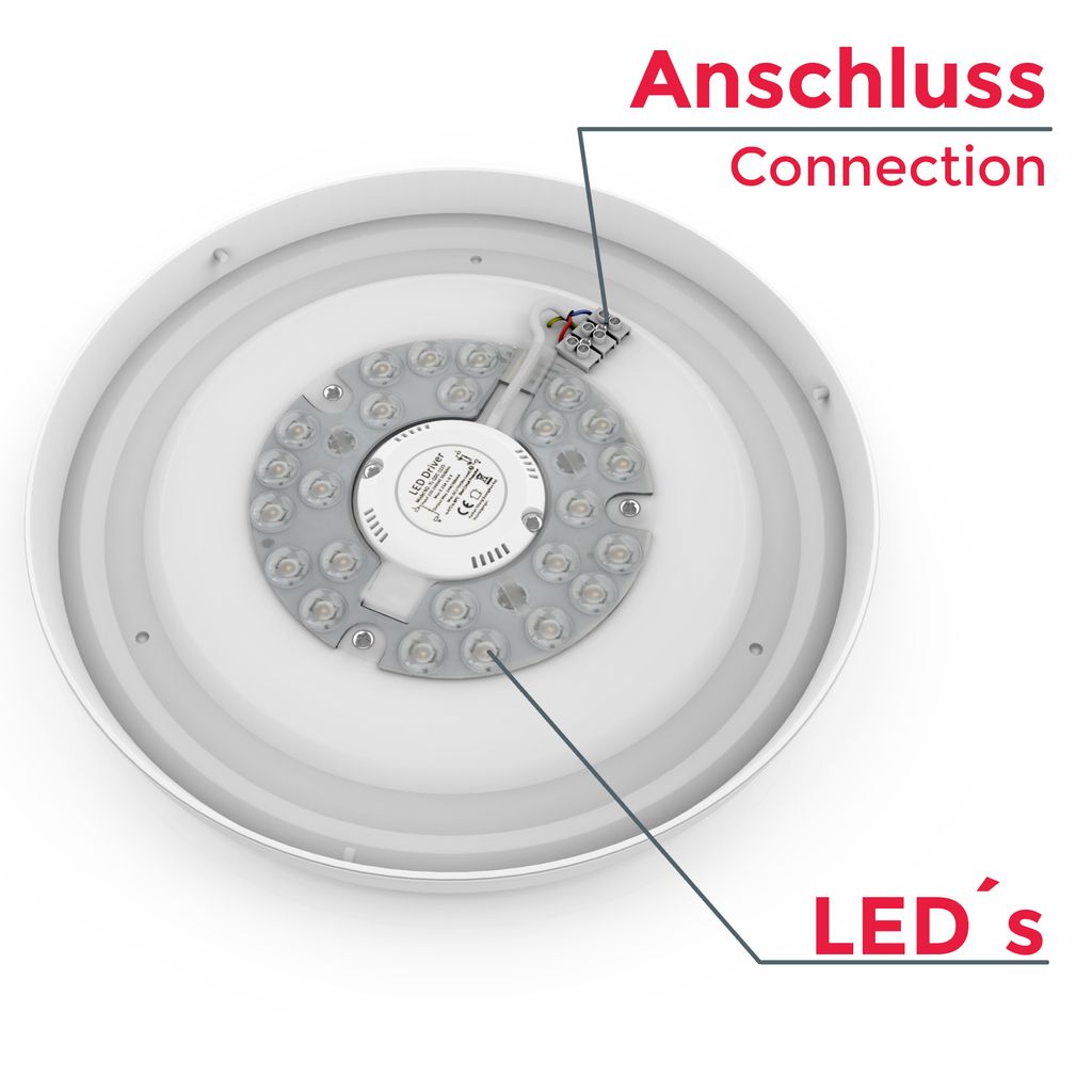 LED Deckenleuchte 28cm 12WWohnzimmer Design- Leuchte 230V Weiss 1200lm Detail-1 BKL1181