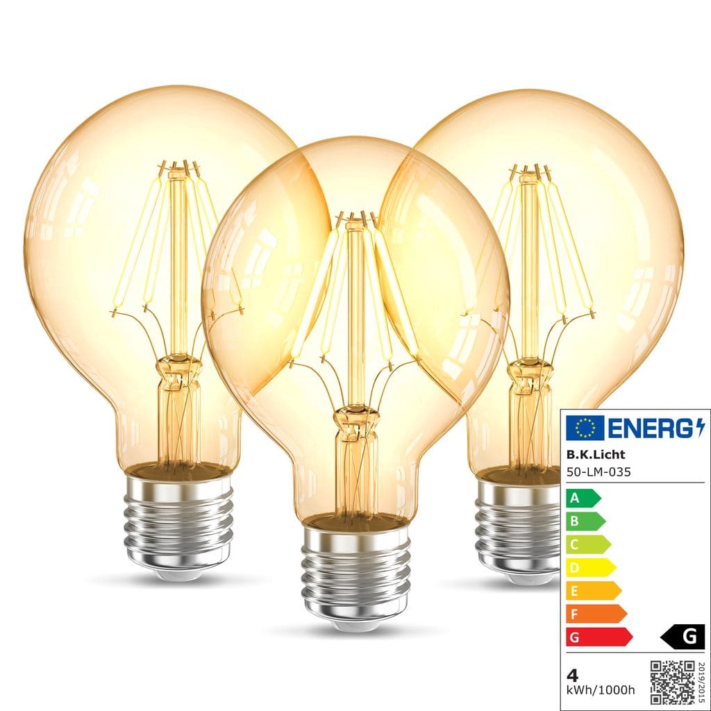 3x LED Leuchtmittel Filament Vintage Industrie  E27 Retro Gluehbirne G80 4W 360lm Freisteller BKL1401