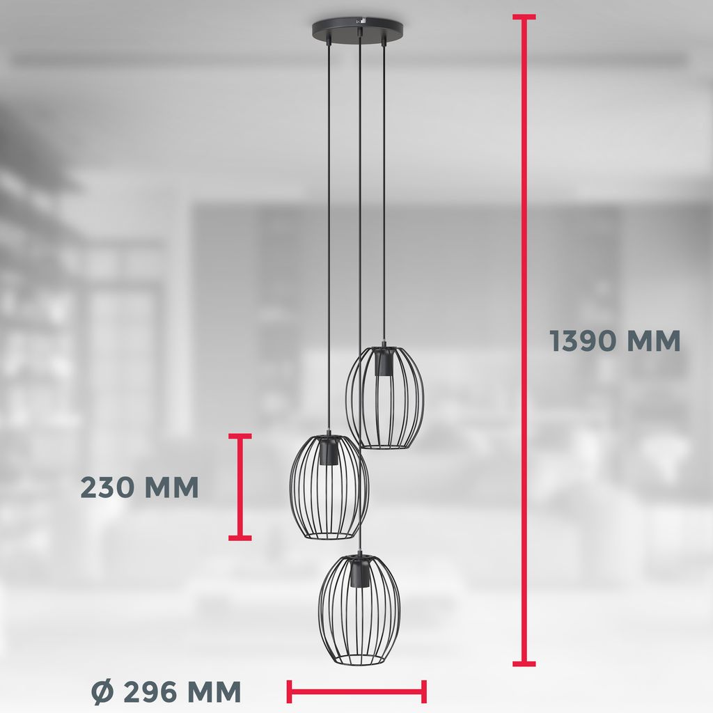 Pendelleuchte Retro Schwarz Draht Haengeleuchte Metall EssTischleuchte Edison Industriell  Maße BKL1462