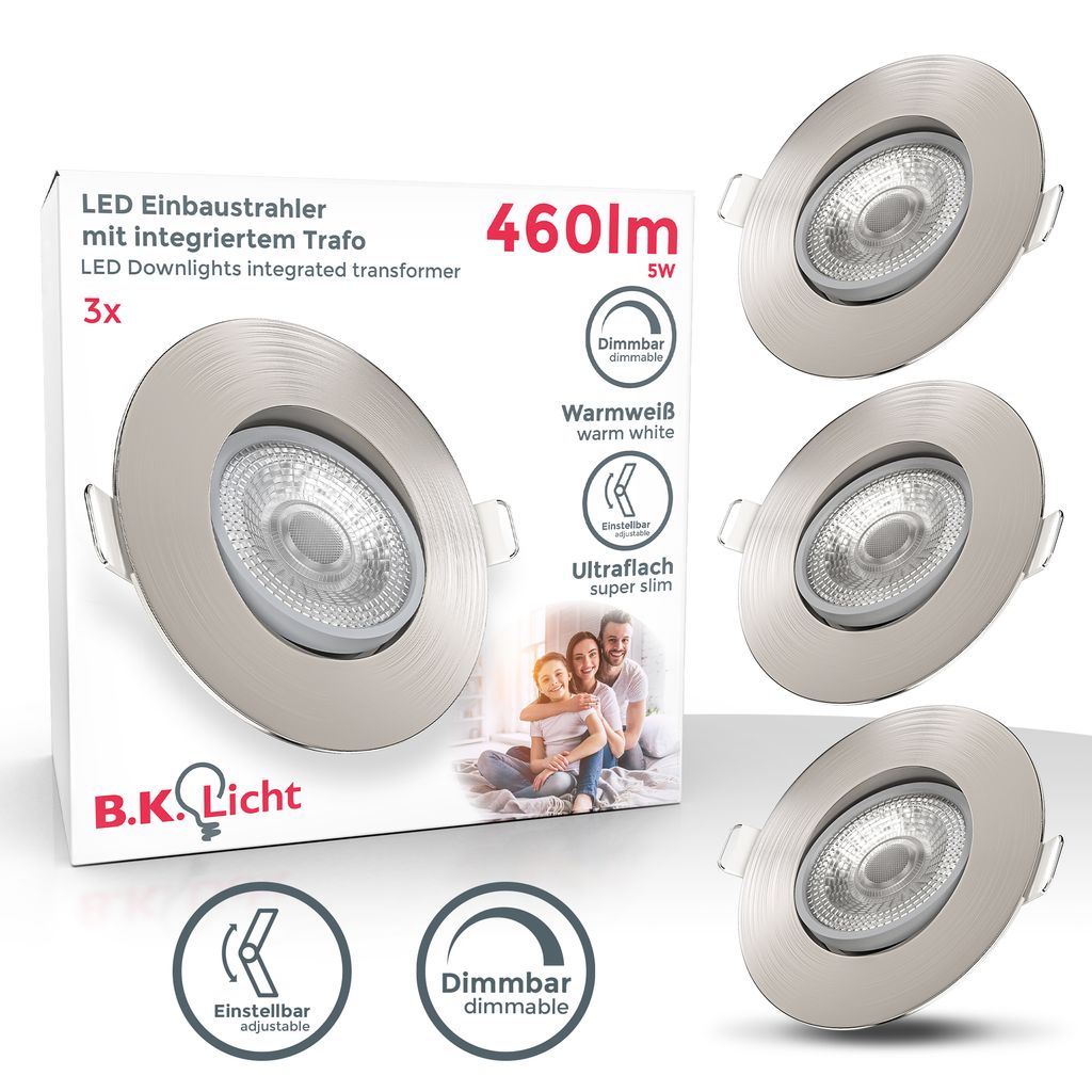 3x LED Einbauspots dimmbar Einbauleuchte schwenkbar 5W Spot Strahler 49W Titelbild-Verpackung BKL1284