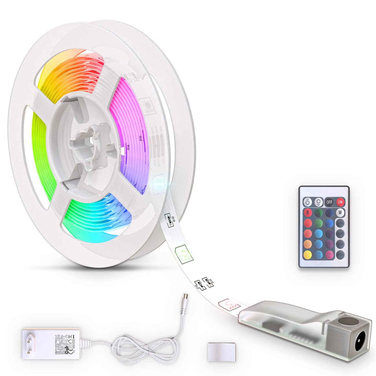 LED Licht-Band 230V - 3 Meter - RGB Stripe dimmbar 9,9W warmweiß inkl  Fernbedienung 90 LEDs flexibel kürzbar selbstklebend | weiß