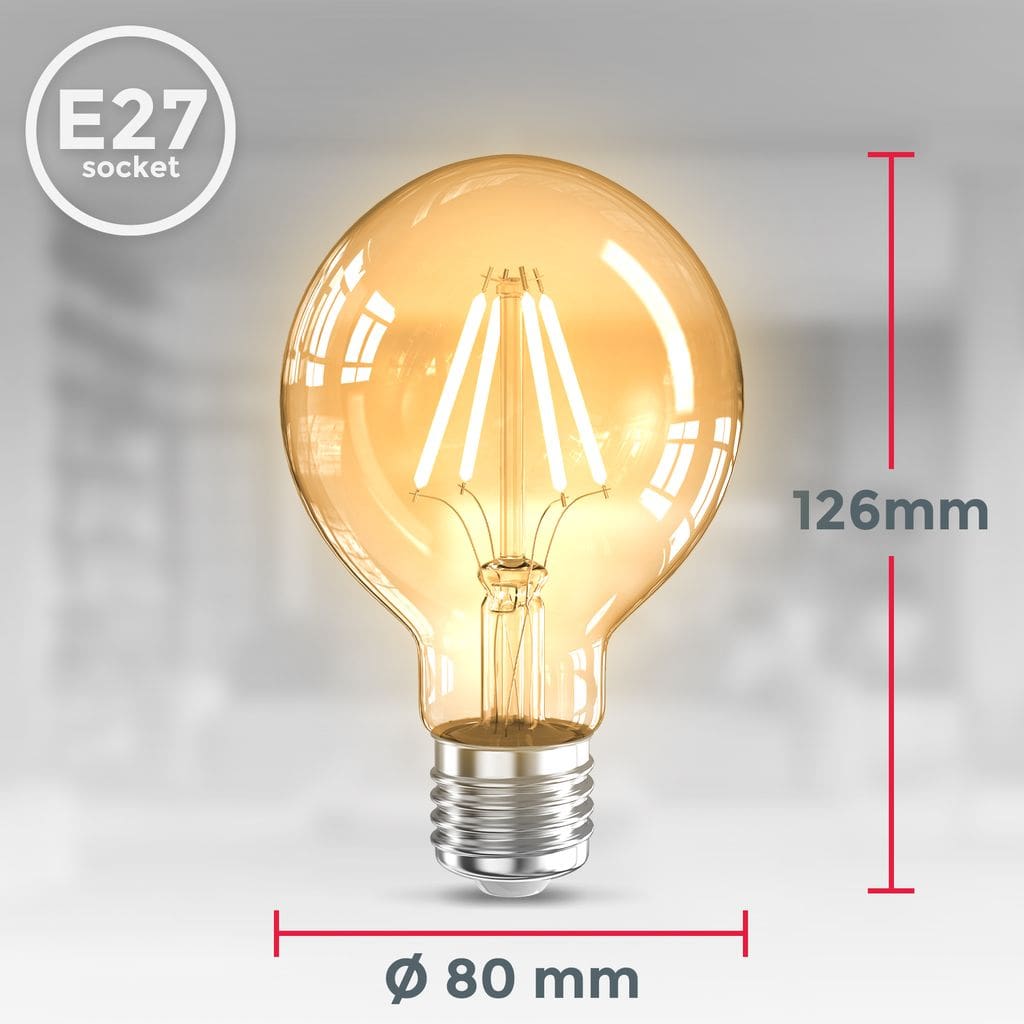 3x LED Leuchtmittel Filament Vintage Industrie  E27 Retro Gluehbirne G80 4W 360lm Maße BKL1401