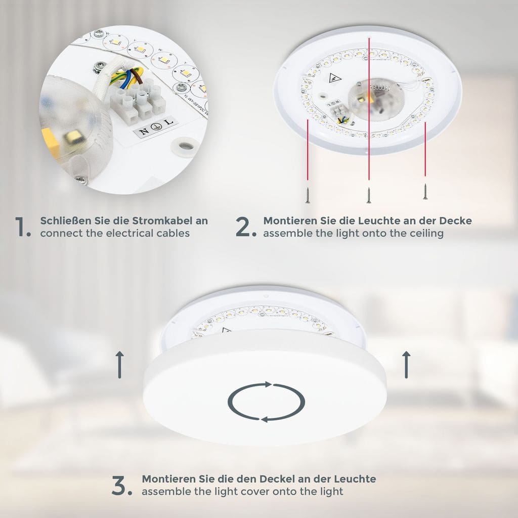 LED BAD Deckenleuchte 12W CCT Farbtemperaturwechsel IP44 Badezimmer 12W Installation BKL1526