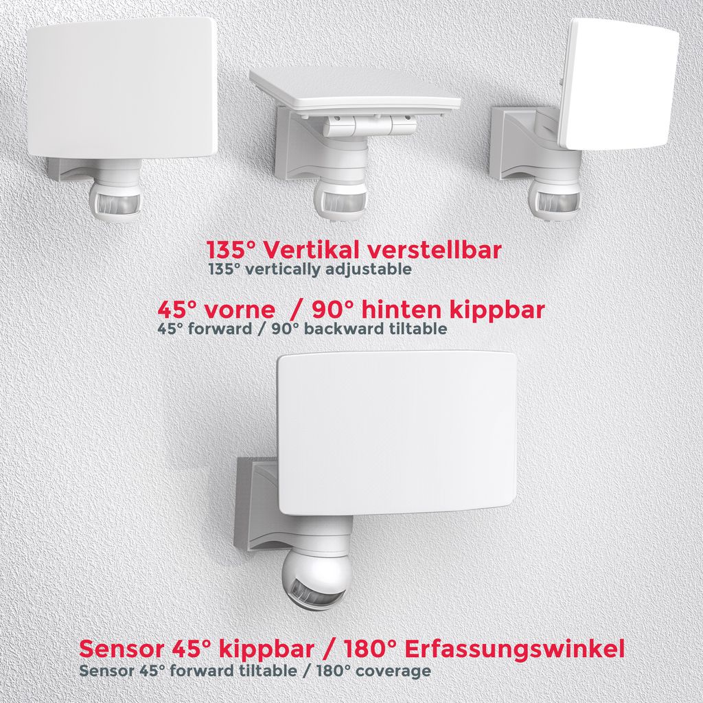 LED AussenleuchteWand-Leuchte Bewegungsmelder 20W Hausbeleuchtung Sensor IP44WEISS 20W Verstellbarkeit  BKL1290