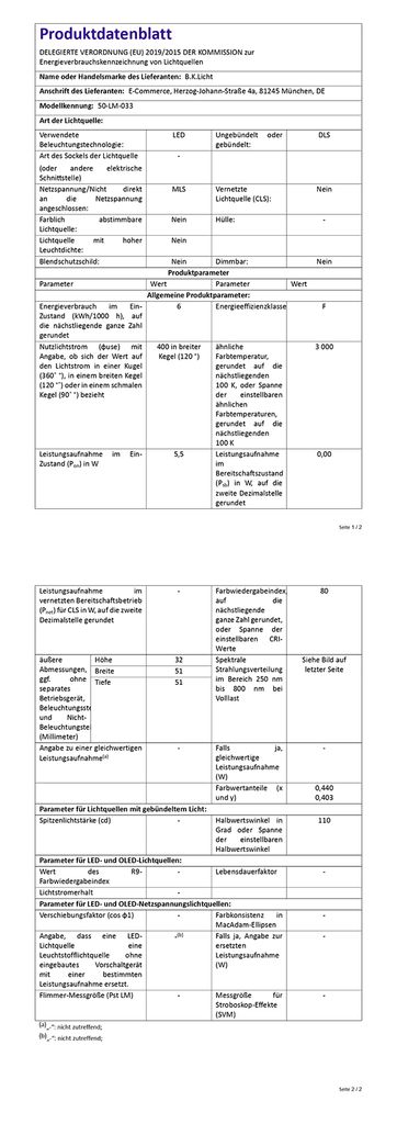 Einbau-Strahler Spots LED dimmbar ultra-flach Einbau- Leuchte Deckenleuchte 470lm EU-Produktdatenblatt 10-05-06-S