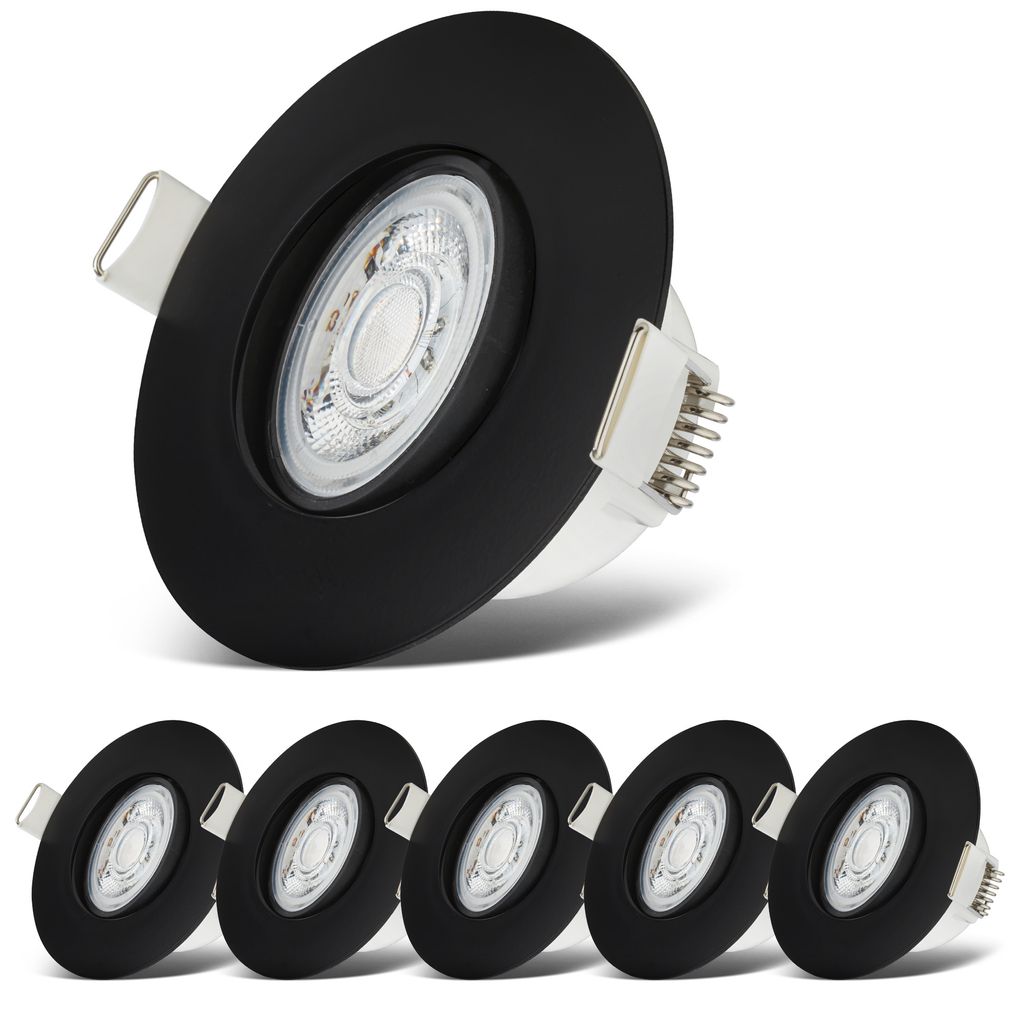 Einbaustrahler 68mm 6er Set - 230V, 4,9W, 480lm, LED, IP65, warmweiß, schwarz