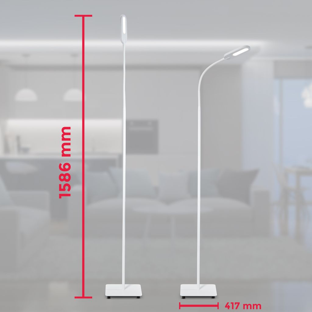 LED Stehleuchte dimmbar Stehleuchte schwenkbar Memory & Touch Funktion matt-weiss 600lm Maße BKL1228