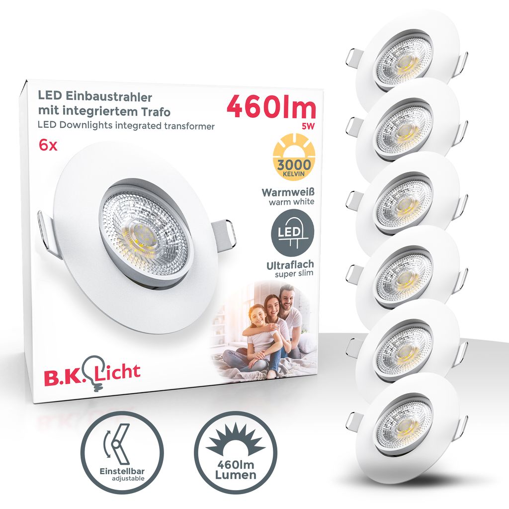 6x LED Einbauspots Strahler Einbauleuchten  ultra-flach Deckenspots Weiss 480lm Titelbild-Verpackung BKL1249