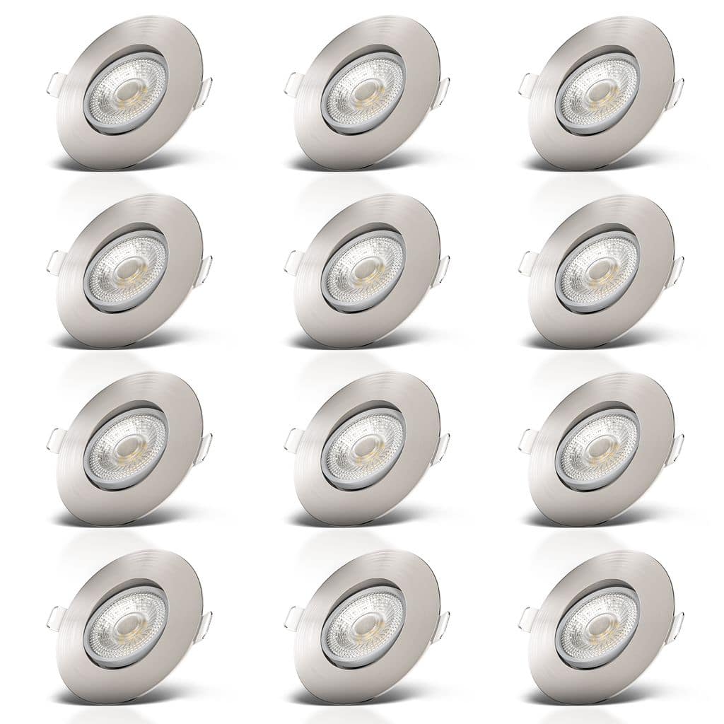 Einbaustrahler 68mm 12er Set - 230V, 4,9W, 480lm, LED, warmweiß, matt-nickel