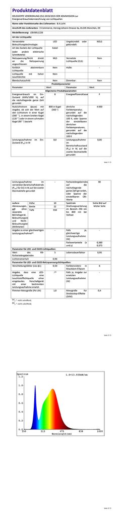 Unterbauleuchte LED 230V 8W Sternenlichtleiste Kueche  Beleuchtung Schrank Leuchte  8W EU-Produktdatenblatt BKL1226