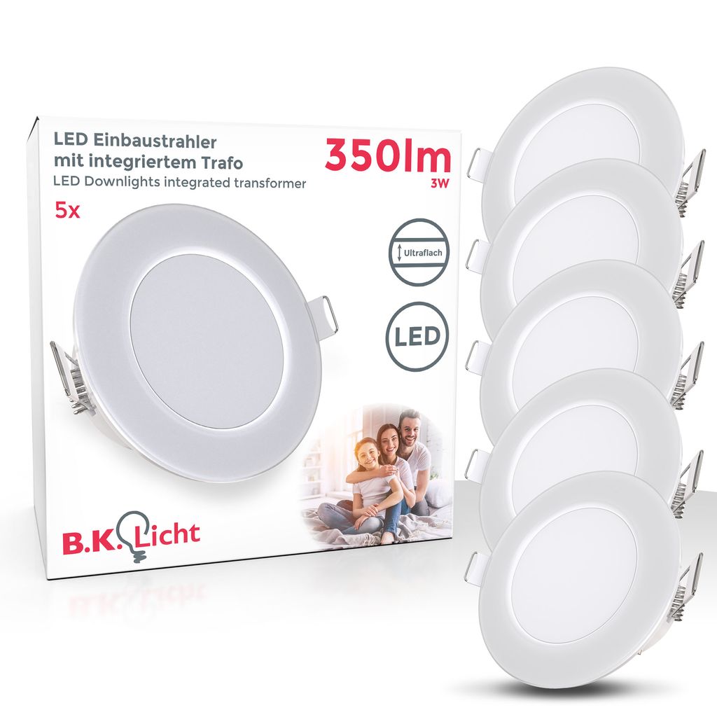 LED Einbauleuchten, IP65, 5er-Set, weiß, 5xLED/3W