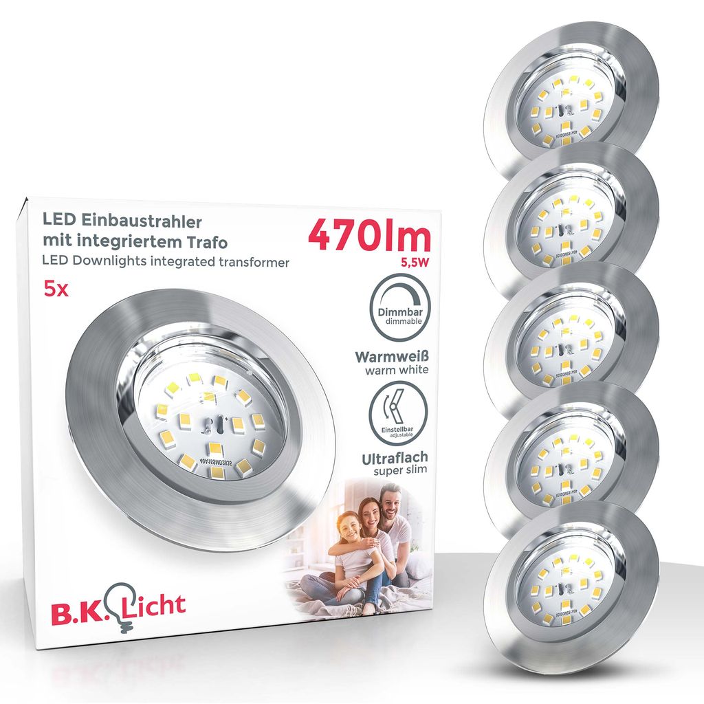 Einbaustrahler LED 5er SET Deckenspot ultra-flach Einbauleuchte Strahler dimmbar 470lm  TB-mit-Verpackung