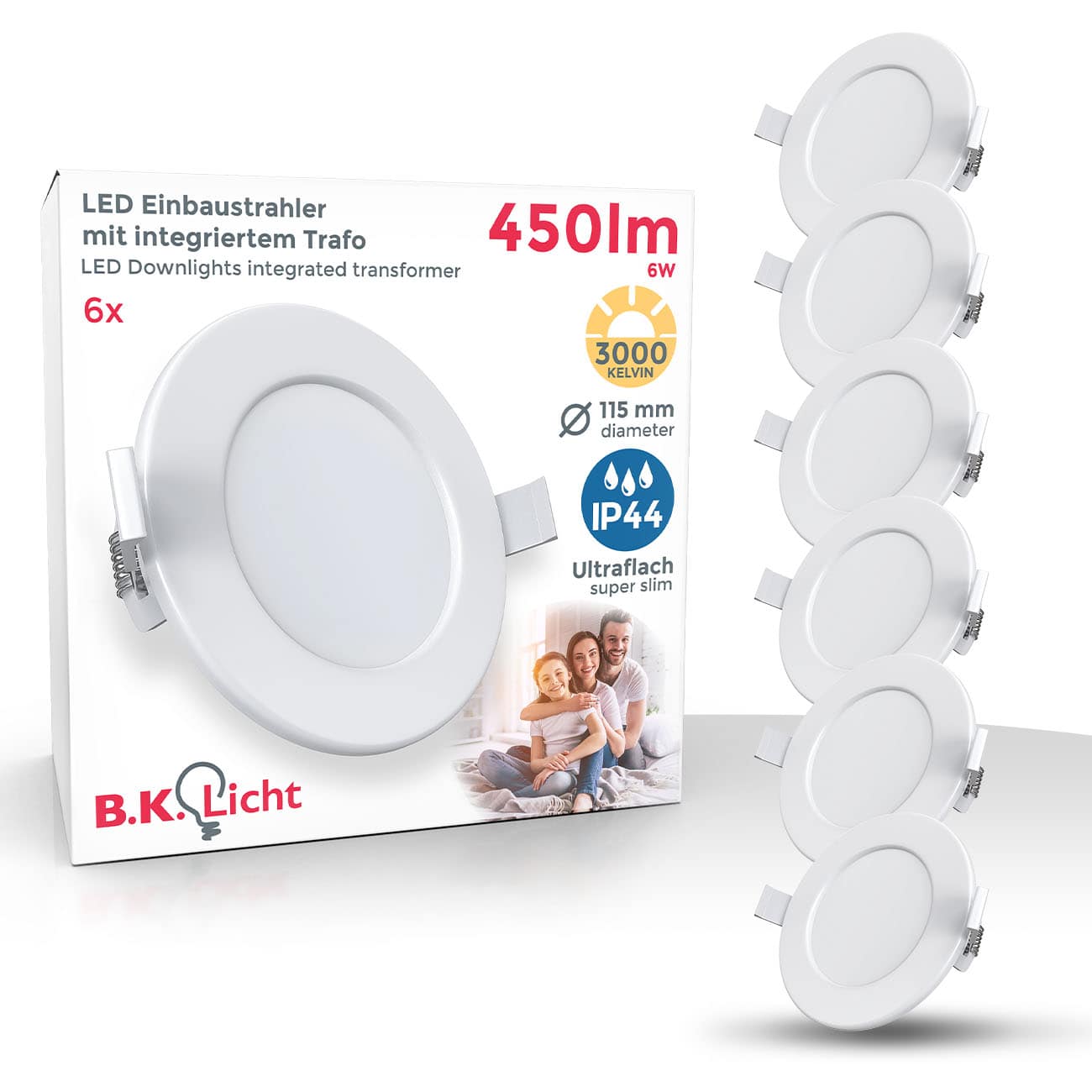3x B.K.Licht Bad-Einbaustrahler BKL1275 LED IP44
