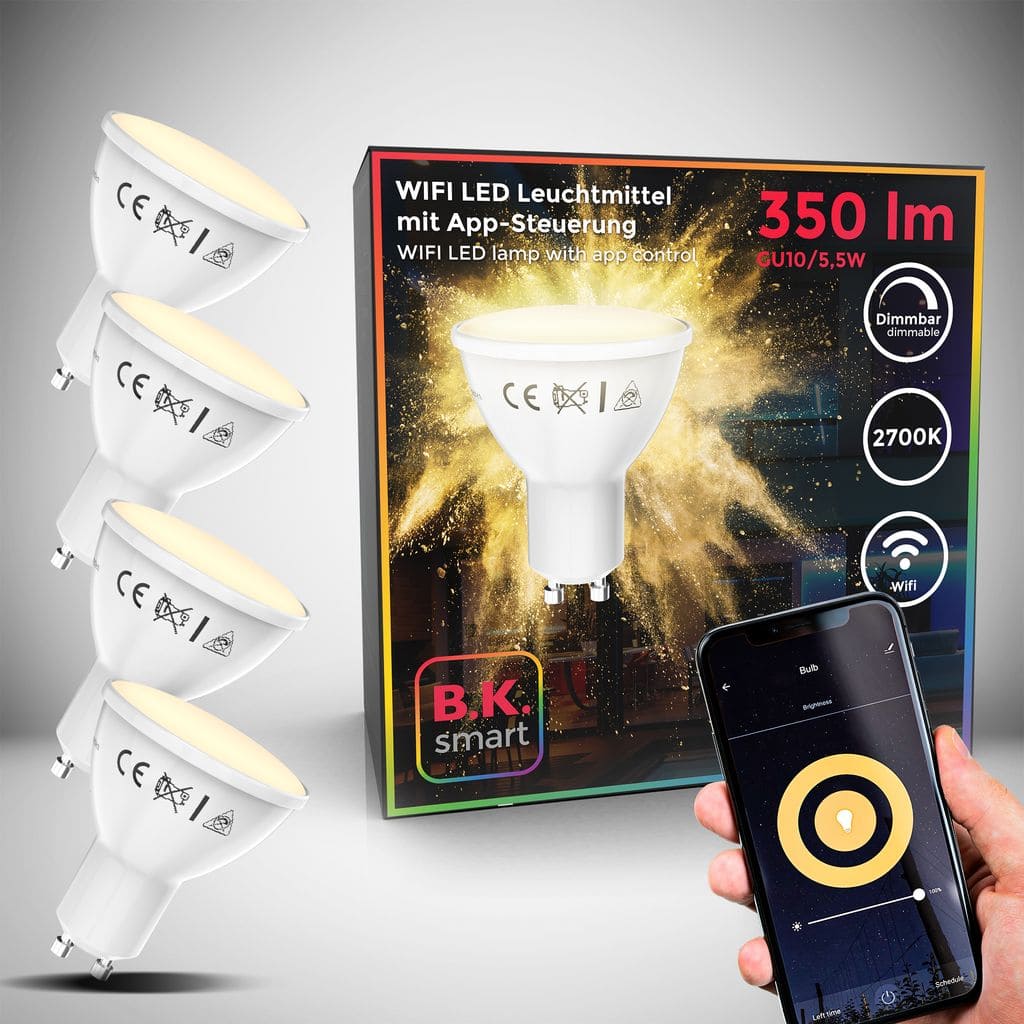 LED WiFi Leuchtmittel SmartHome  dimmbar Sternenlicht Birne GU10 Alexa Google 55W 350lm Titelbild-Verpackung-02 BKL1261