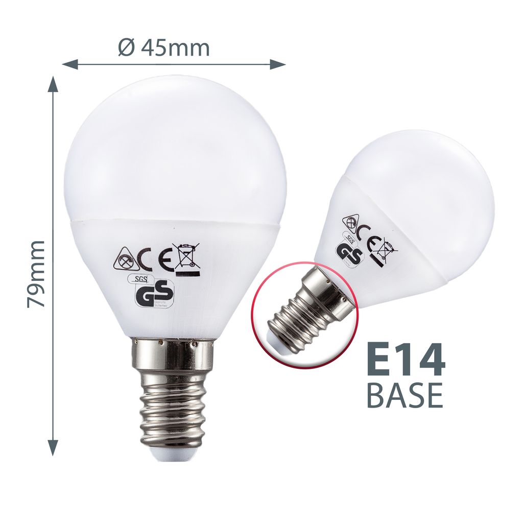 5er SET LED Leuchtmittel E14 Energiespar- 5W Glueh-BirneWarmweiss 470lm Maße 50-LMF-007-05