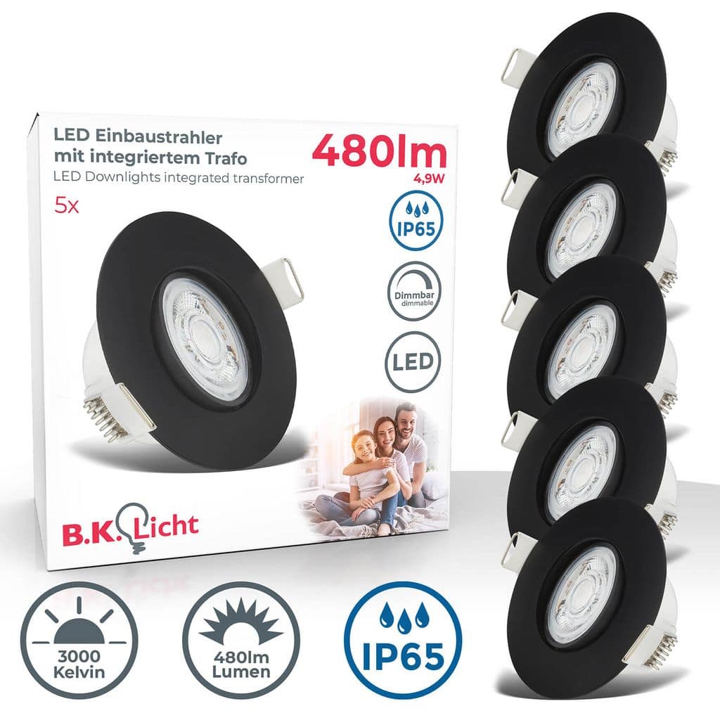 LED Einbauleuchten, 5er-Set, IP65, schwarz, 5xLED-Platine/4,9W