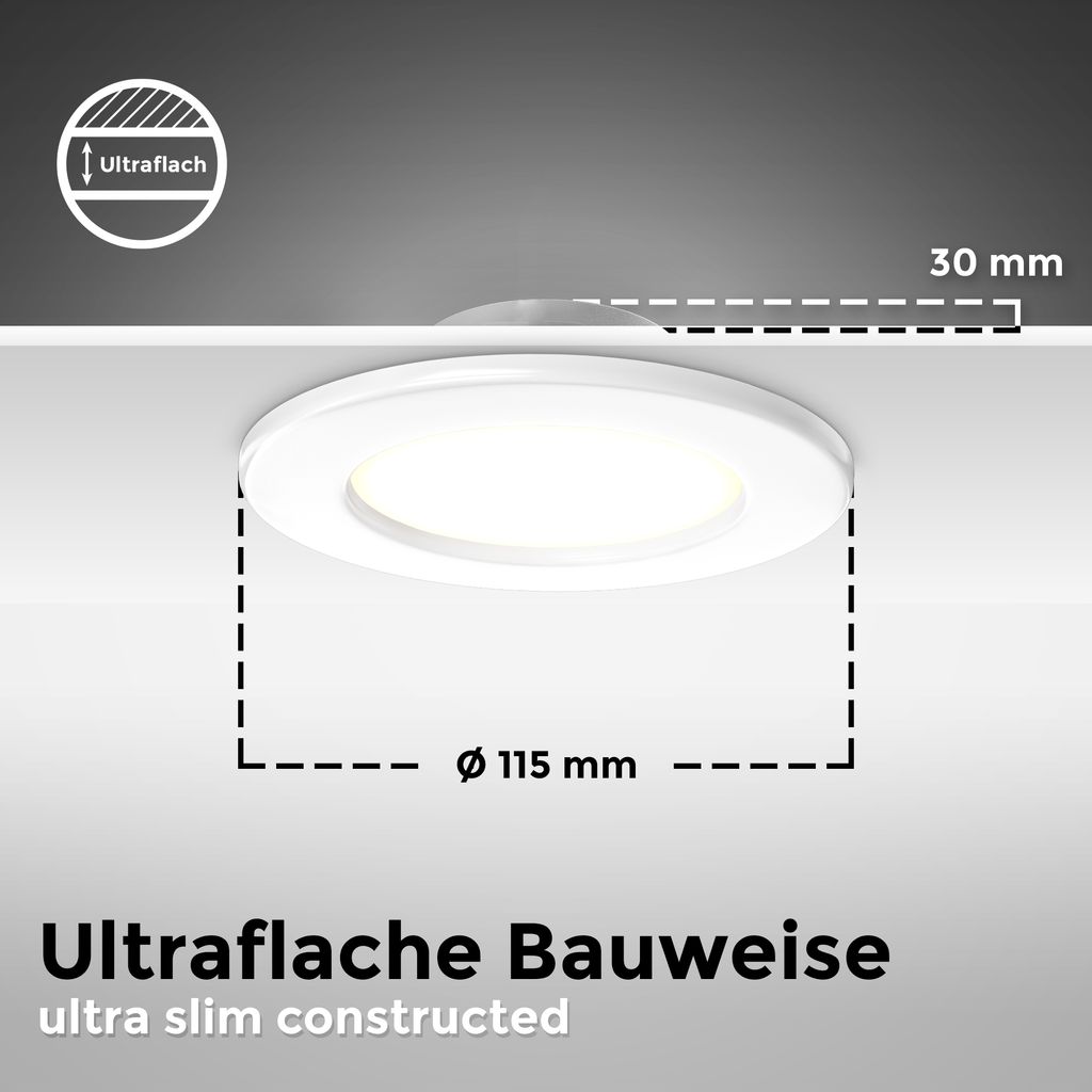 9x LED Einbauleuchten Bad Strahler Spots ultraflach  Deckenspots IP44 115mm 6W Ultraslim BKL1274