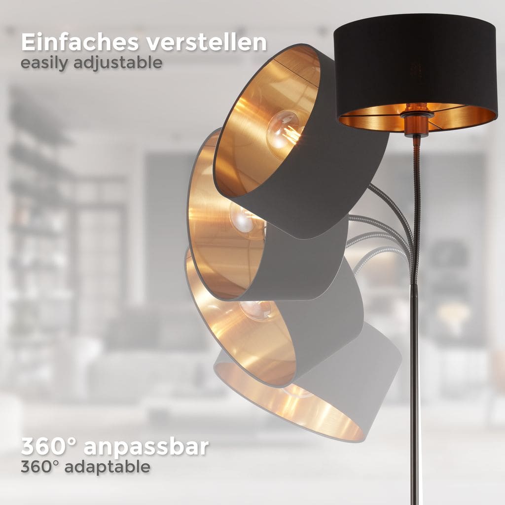 Stehleuchte Retro Schwarz-gold Stoffleuchte E27 gebogen flexibel StehLeuchte Wohnzimmer   Detail-1 BKL1419