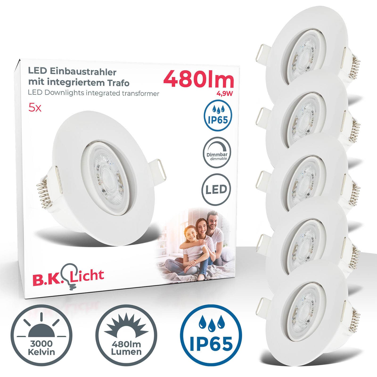 B.K.Licht 3x LED IP44 BKL1275 Bad-Einbaustrahler