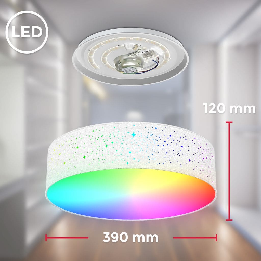 LED StoffleuchtedeckenleuchteWifi Smart RGB CCT 18W 39cm App Fernbedienung 2200lm Maße BKL1476